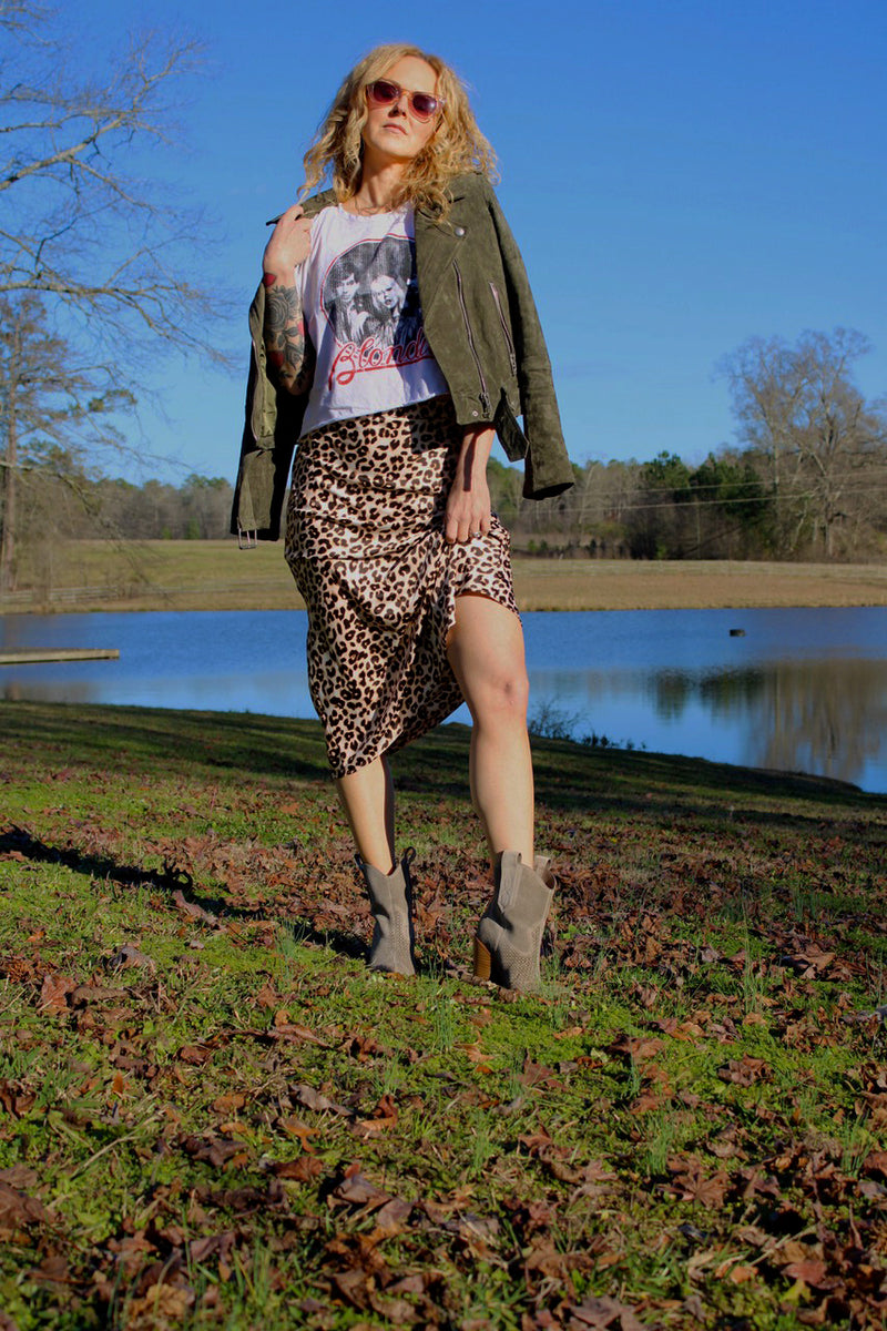 Leopard Satin Midi Skirt