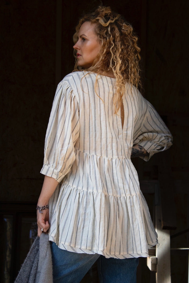 Tiered Tunic Top | Ivory Stripes